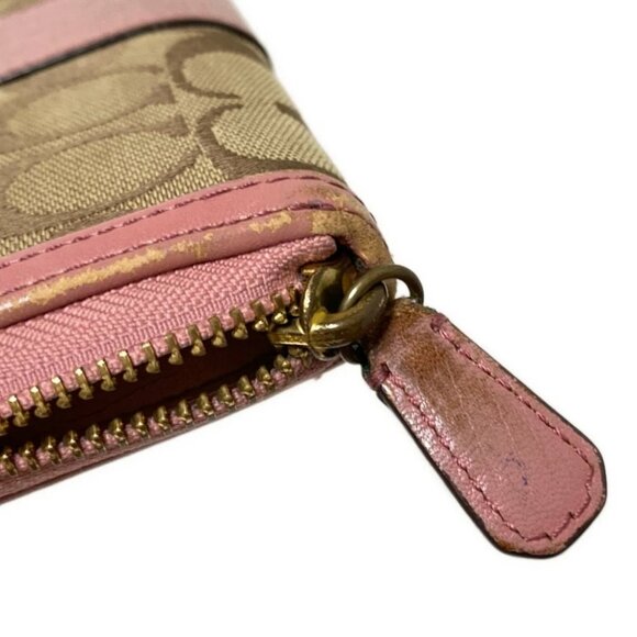 Auth COACH Signature - Khaki Pink Jacquard Leather Long Wallet - Picture 2 of 14